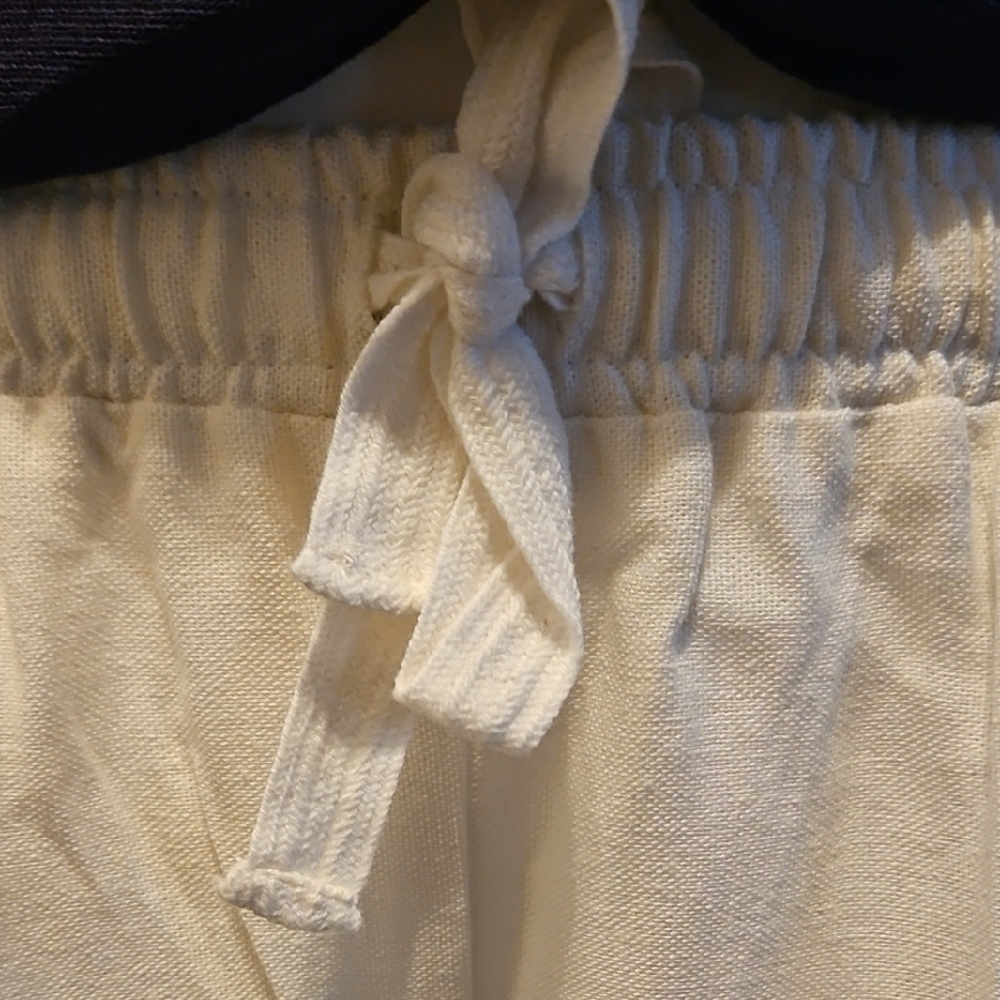 MAX STUDIO Border Print Linen Blend Pants In Ivory sz Large - Picture 7 of 9